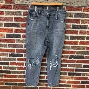 American Eagle Gray Washed Distressed High Rise Boyfriend Fit Denim Jeans